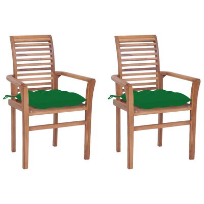 vidaXL Chaises à manger lot de 2 avec coussins vert Bois teck solide