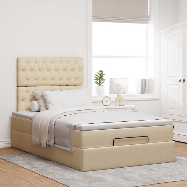 vidaXL Cadre de lit ottoman avec matelas cr&egrave;me 120x200cm tissu