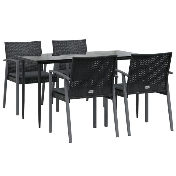 vidaXL Ensemble &agrave; manger de jardin 5 pcs coussins r&eacute;sine tress&eacute;e acier