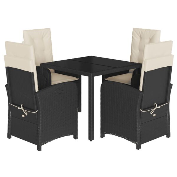 vidaXL Ensemble &agrave; manger de jardin coussins 5pcs Noir R&eacute;sine tress&eacute;e