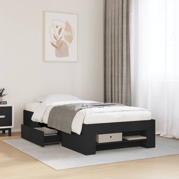 vidaXL Cadre de lit sans matelas noir 75x190 cm bois ing&eacute;nierie
