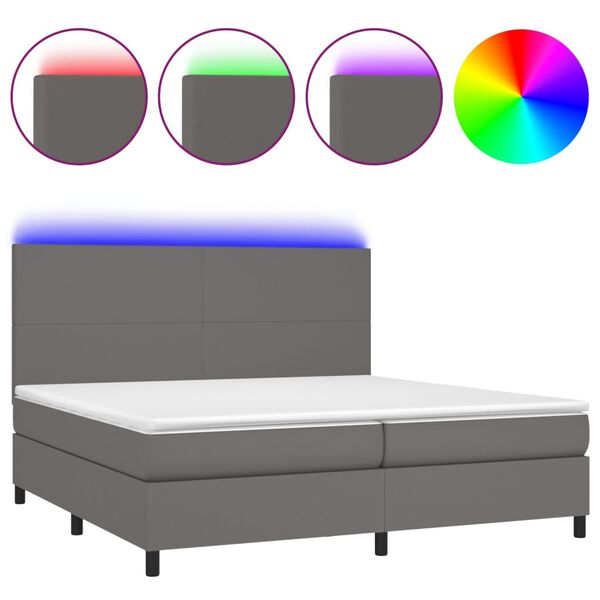 vidaXL Sommier &agrave; lattes de lit avec matelas et LED Gris 200x200 cm