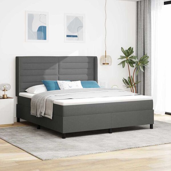 vidaXL Lit &agrave; ressorts avec matelas Gris fonc&eacute; 200 x 180 cm tissu