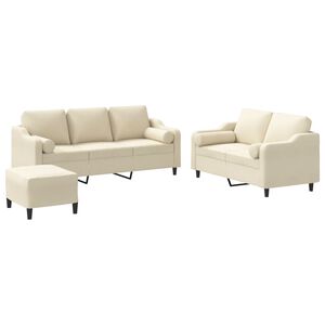 vidaXL Ensemble de canap&eacute;s 3 pcs avec coussins cr&egrave;me tissu