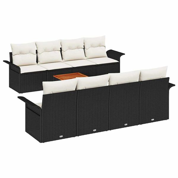 vidaXL Ensemble de canap&eacute; de jardin 9 pcs Noir et Cr&egrave;me polyrotin