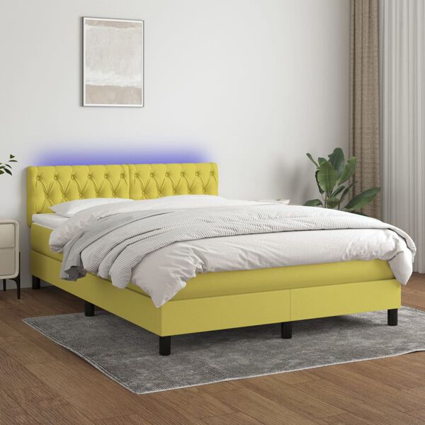 vidaXL Sommier &agrave; lattes de lit avec matelas LED Vert 140x190 cm Tissu
