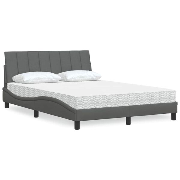 vidaXL Lit avec matelas Hanko gris fonc&eacute; 140x200 cm tissu
