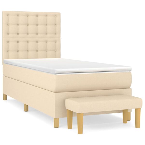 vidaXL Sommier &agrave; lattes de lit avec matelas Cr&egrave;me 90x200 cm Tissu
