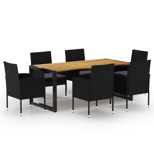 vidaXL Ensemble &agrave; manger de jardin 7 pcs Noir