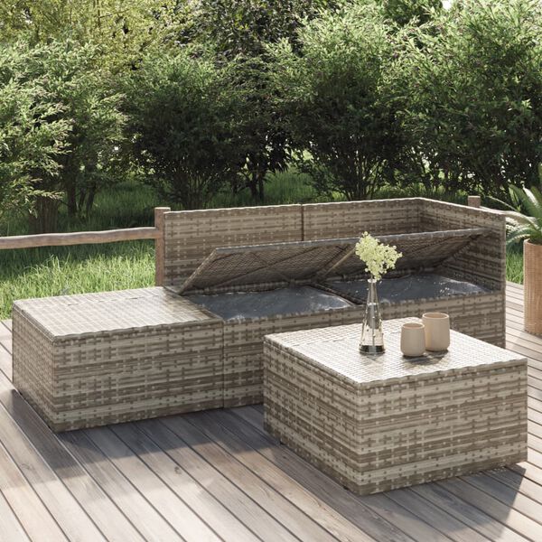 vidaXL Salon de jardin 4 pcs avec coussins Gris R&eacute;sine tress&eacute;e