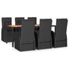 vidaXL Ensemble à manger de jardin coussins 7pcs Noir Résine tressée