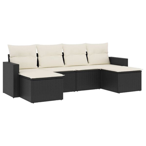 vidaXL Salon de jardin 6 pcs avec coussins noir r&eacute;sine tress&eacute;e