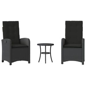 vidaXL Ensemble de bistro 3 pcs avec coussins noir r&eacute;sine tress&eacute;e