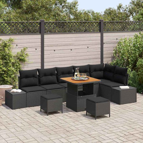 vidaXL Ensemble de canap&eacute; de jardin avec coussin 9 pcs Noir polyrotin
