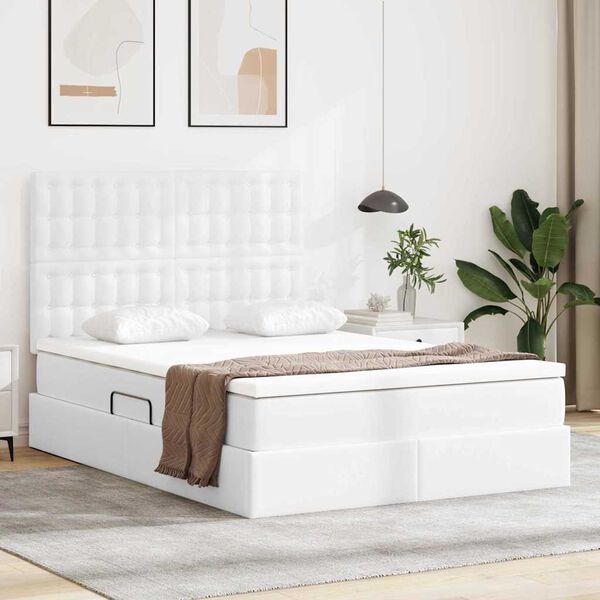 vidaXL Lit avec rangement et LED avec matelas Blanc pur 140 x 190 cm