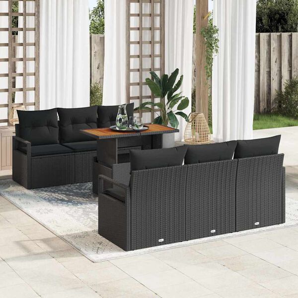 vidaXL Ensemble de canap&eacute; de jardin avec coussin 7 pcs Noir