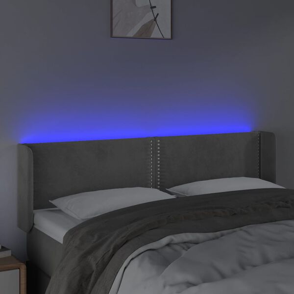 vidaXL T&ecirc;te de lit &agrave; LED Gris clair 147x16x78/88 cm Velours