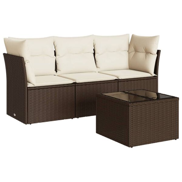 vidaXL Salon de jardin 4 pcs avec coussins marron r&eacute;sine tress&eacute;e