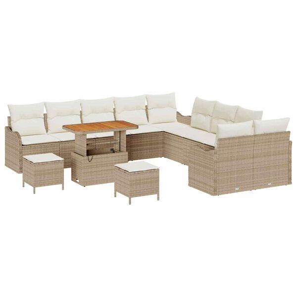 vidaXL Ensemble de canap&eacute; de jardin 13 pcs Beige polyrotin
