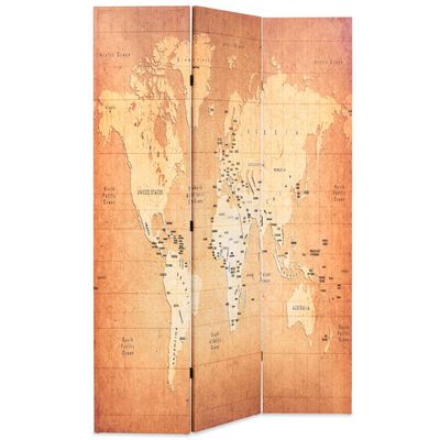 vidaXL Cloison de séparation pliable 120 x 170 cm Carte du monde Jaune