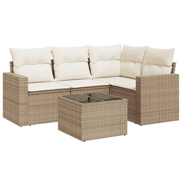 vidaXL Salon de jardin avec coussins 5 pcs beige r&eacute;sine tress&eacute;e