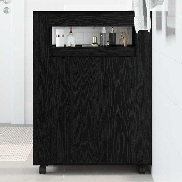 vidaXL Ensemble de mobilier de salle de bain avec roue Ch&ecirc;ne noir
