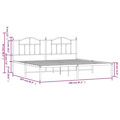 vidaXL Cadre de lit métal sans matelas avec tête de lit noir 200x200cm