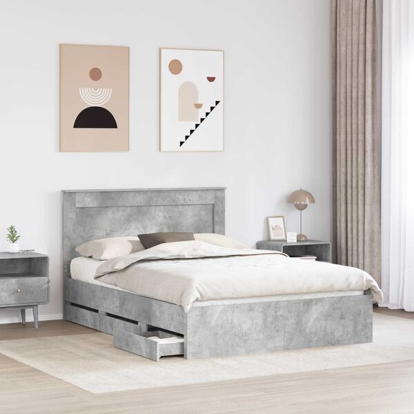 vidaXL Cadre de lit Gris b&eacute;ton 140 x 190 cm Bois Ing&eacute;nierie