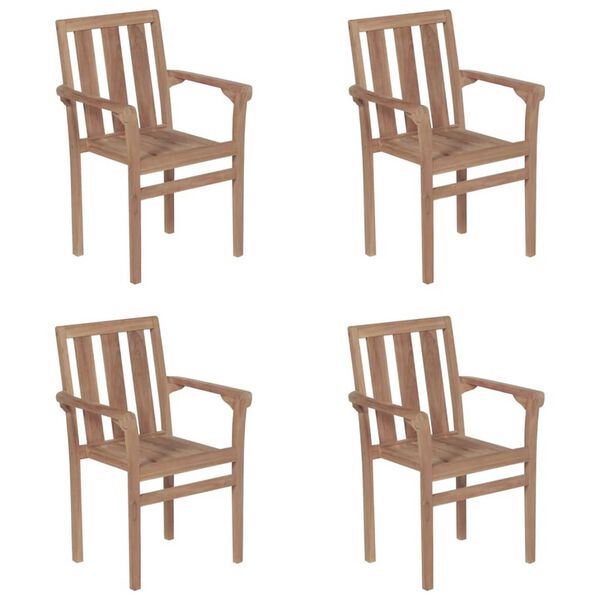 vidaXL Chaises de jardin empilables avec coussins lot de 4 Teck solide