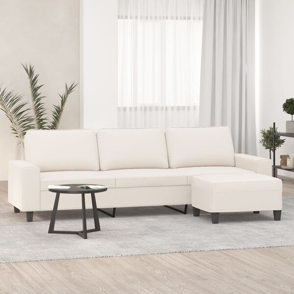 vidaXL Canap&eacute; 3 places avec repose-pieds Beige 210 cm Tissu microfibre