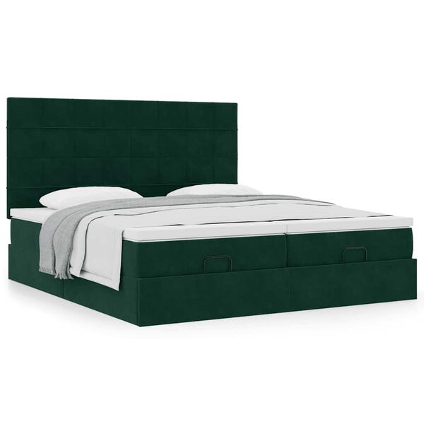 vidaXL Cadre de lit ottoman avec matelas vert fonc&eacute; 200x200 cm velours