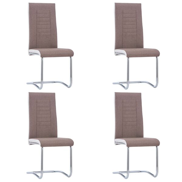 vidaXL Chaises &agrave; manger cantilever lot de 4 marron tissu