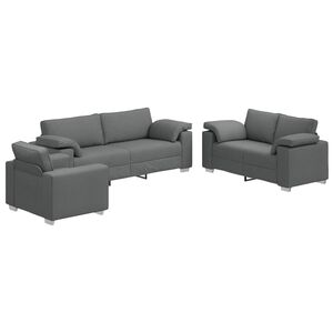 vidaXL Canap&eacute; 3 pcs Gris fonc&eacute; Tissu en lin m&eacute;lang&eacute;