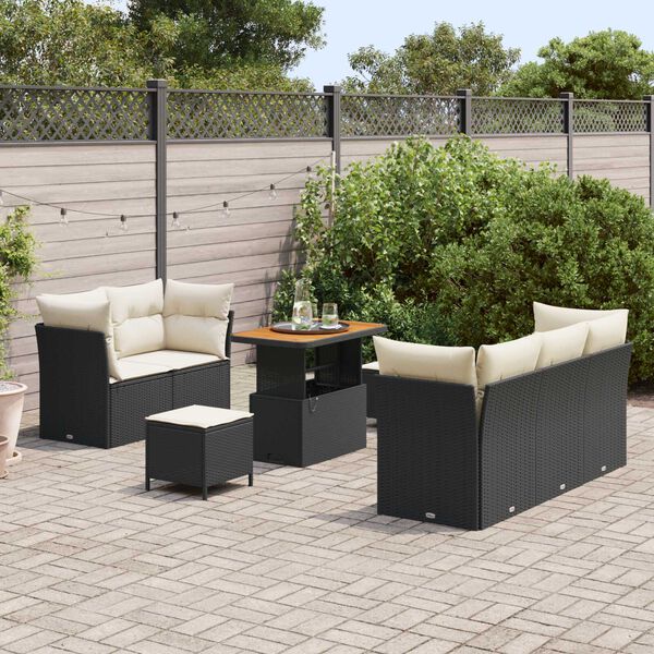 vidaXL Ensemble de canap&eacute; de jardin 8 pcs Noir polyrotin