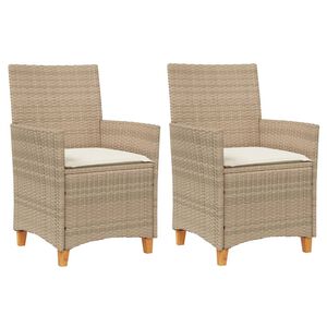 vidaXL Chaises de jardin coussins lot de 2 beige r&eacute;sine tress&eacute;e bois