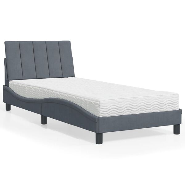 vidaXL Lit avec matelas Hanko gris fonc&eacute; 80x200 cm velours