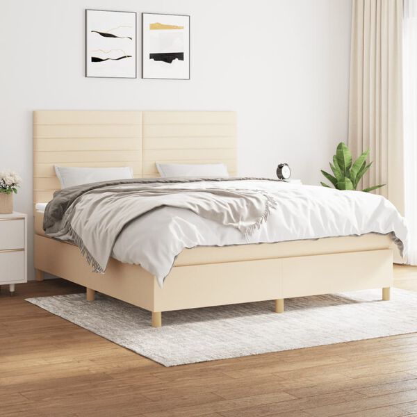 vidaXL Sommier &agrave; lattes de lit avec matelas Cr&egrave;me 160x200 cm Tissu