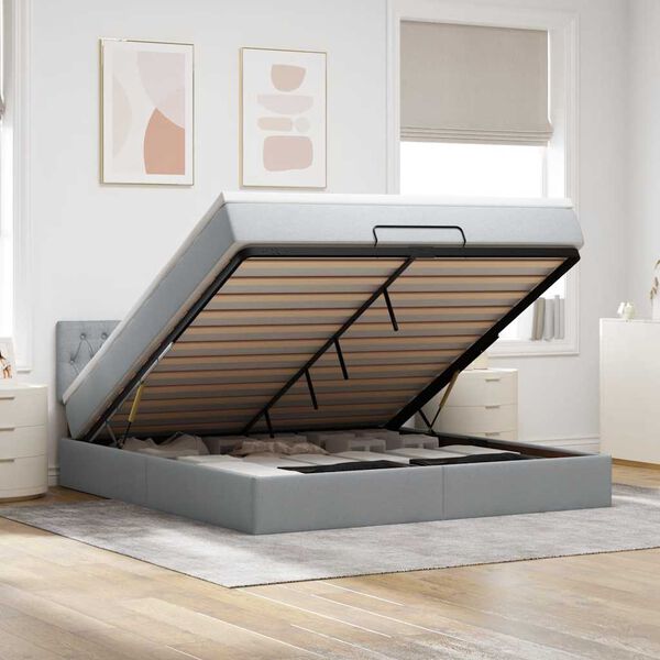 vidaXL Lit ottoman avec matelas gris clair 160x200 cm tissu