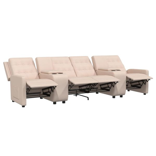 vidaXL Fauteuil inclinable avec porte-gobelets 4 places Cr&egrave;me Tissu