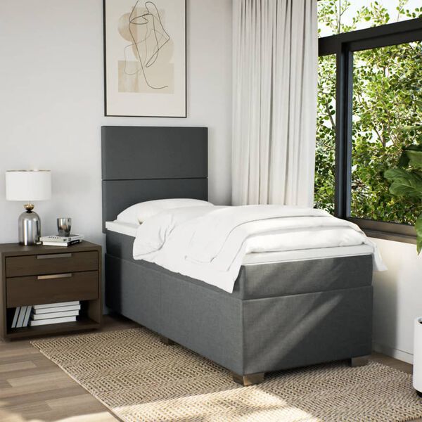 vidaXL Sommier &agrave; lattes de lit et matelas Gris fonc&eacute; 90x190 cm Tissu