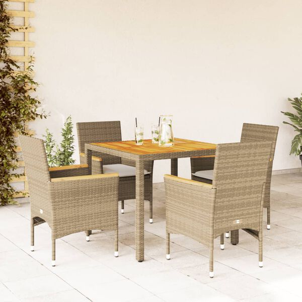 vidaXL Ensemble &agrave; manger de jardin et coussins 5pcs beige rotin acacia