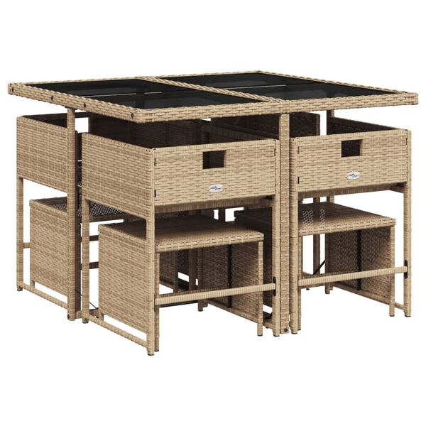 vidaXL Ensemble &agrave; manger de jardin et coussins 9 pcs beige Poly rotin