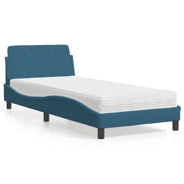 vidaXL Lit avec matelas Dover bleu 90x190 cm velours