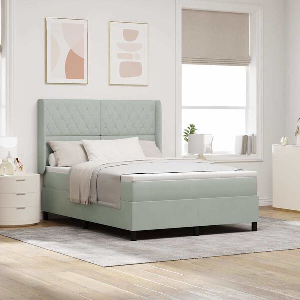 vidaXL Lit &agrave; Ressorts avec Matelas LED Gris clair 140 x 200 cm Velours