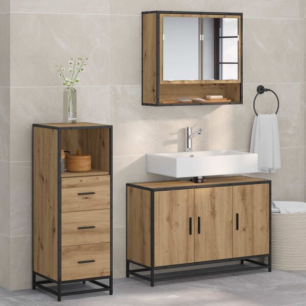vidaXL Ensemble de mobilier de salle de bain 3 pcs Ch&ecirc;ne artisanal