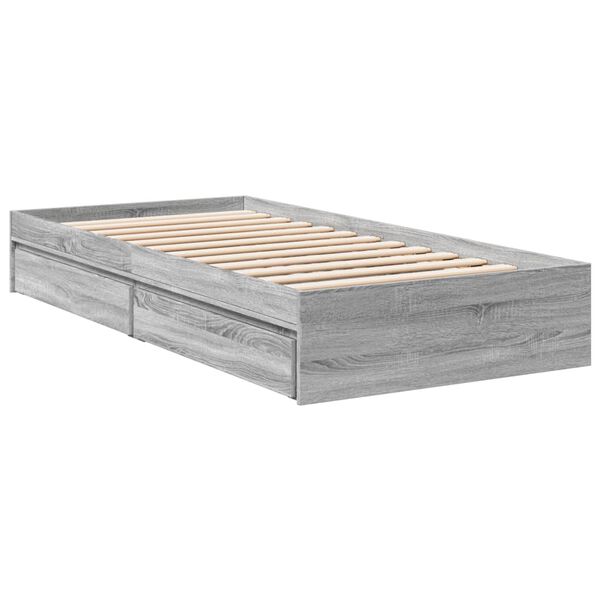 vidaXL Cadre de lit avec tiroirs sans matelas sonoma gris 90x190 cm