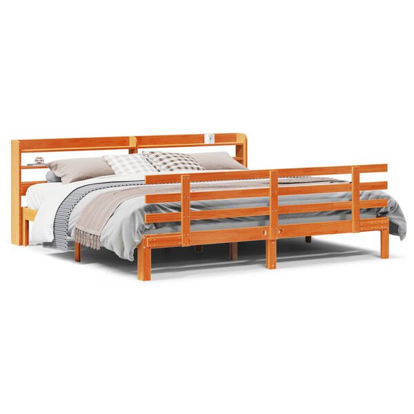 vidaXL Cadre de lit et t&ecirc;te de lit sans matelas cire marron 180x200 cm