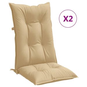 vidaXL Coussins de chaise &agrave; dossier haut lot de 2 beige m&eacute;lang&eacute; tissu