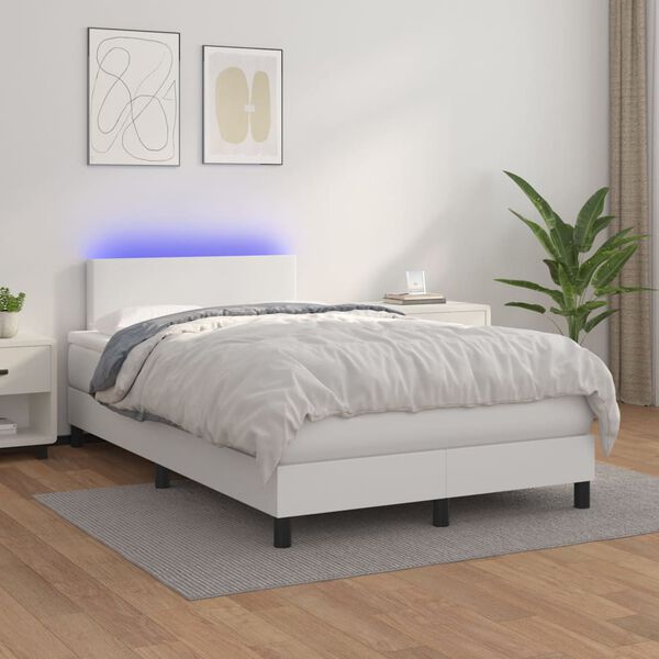 vidaXL Sommier &agrave; lattes de lit et matelas et LED Blanc 120x200 cm