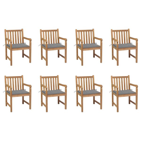 vidaXL Chaises de jardin lot de 8 avec coussins gris Bois teck massif